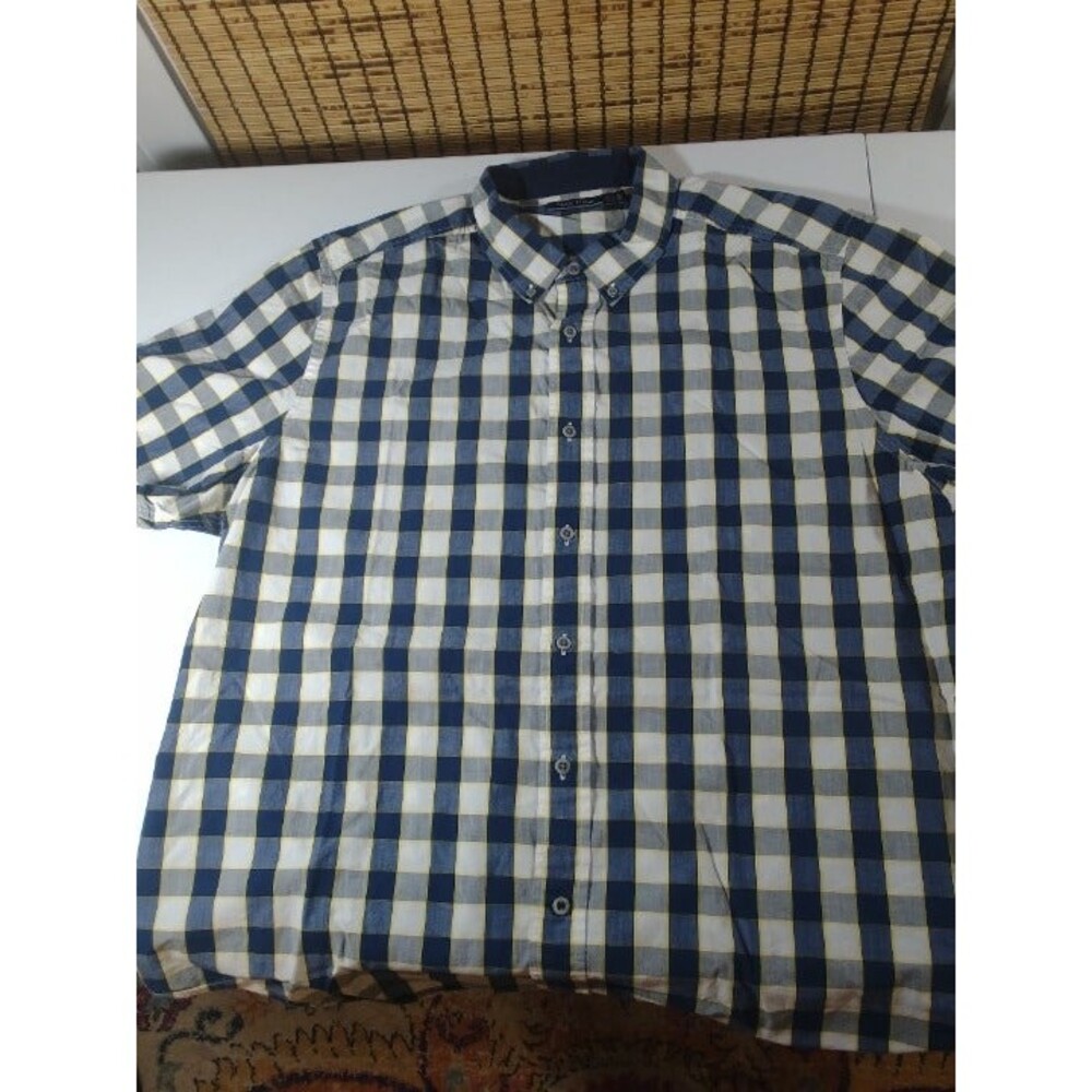 Nautica Blue/White Check Short-Sleeve Button-Down Shirt, Men's Size XL